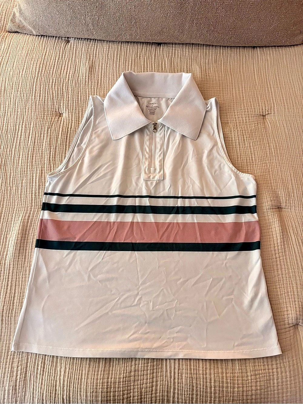 Varley Rue Polo Tank Striped Pink & White Size Large